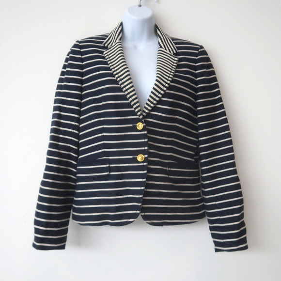 J. Crew Jackets & Blazers - J Crew Schoolboy Blazer Size 10 Navy Stripe Linen